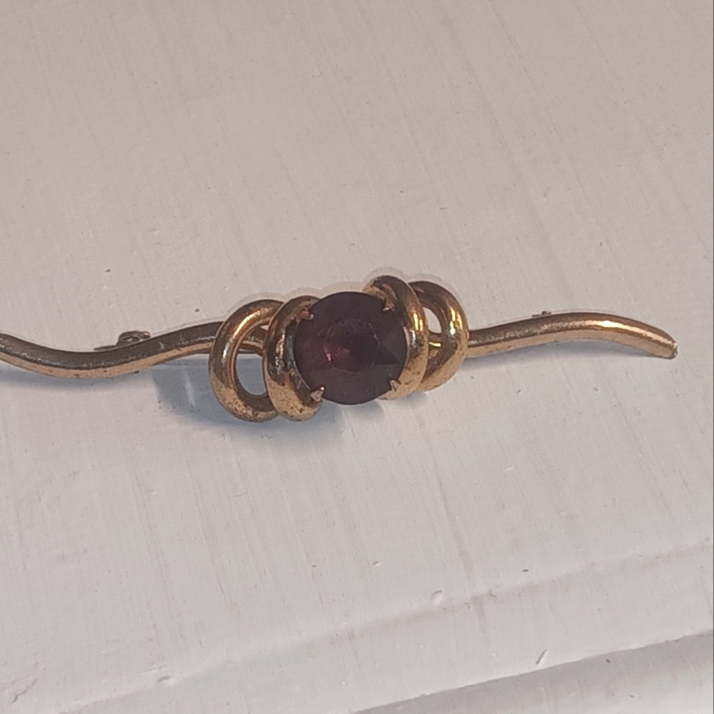 Vintage Estate Unique Gold Tone Purple Stone Brooch